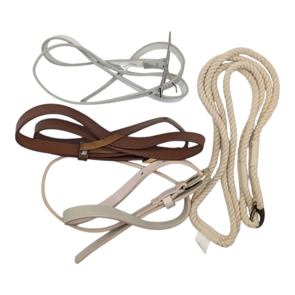 Bundle Lot of 4 Women's Neutral Leather And Textured Belts